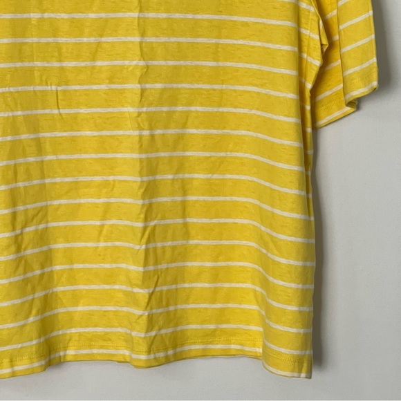 Lands End Yellow Striped Split Neck Polo Shirt Linen Blend Size Large Top 14/16 - Picture 7 of 11